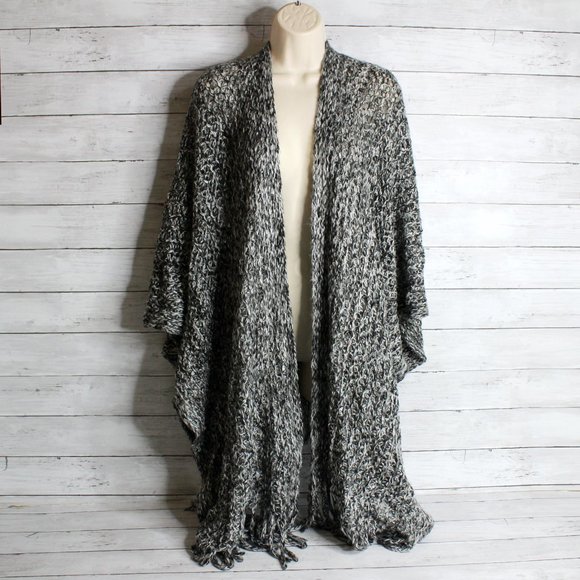Apt. 9 Women's Sweater Knit Shawl Coat Wrap One Size Gray Black White - Picture 3 of 7